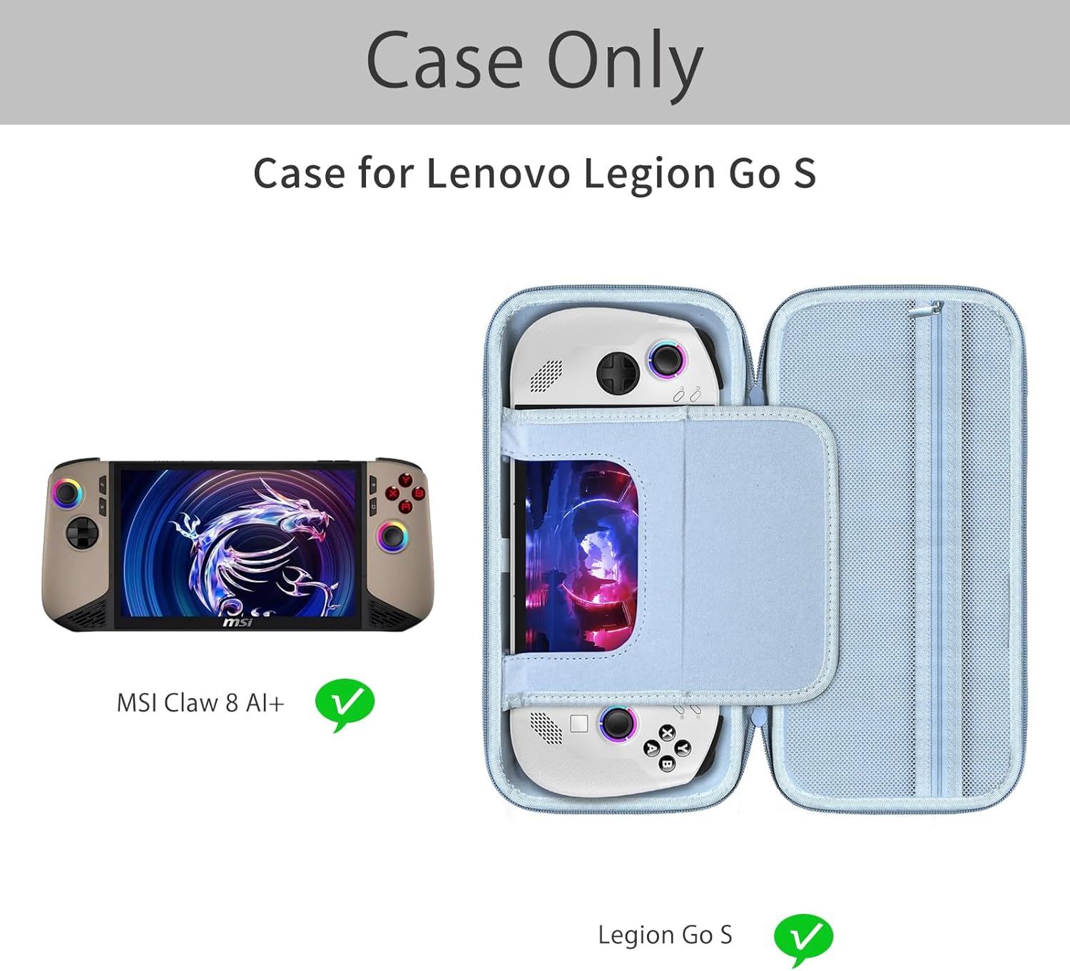 ILouxNei Case Compatible with Claw 8 AI+ / Lenovo Legion Go S Gaming Handheld, Grey, Black, Standard
