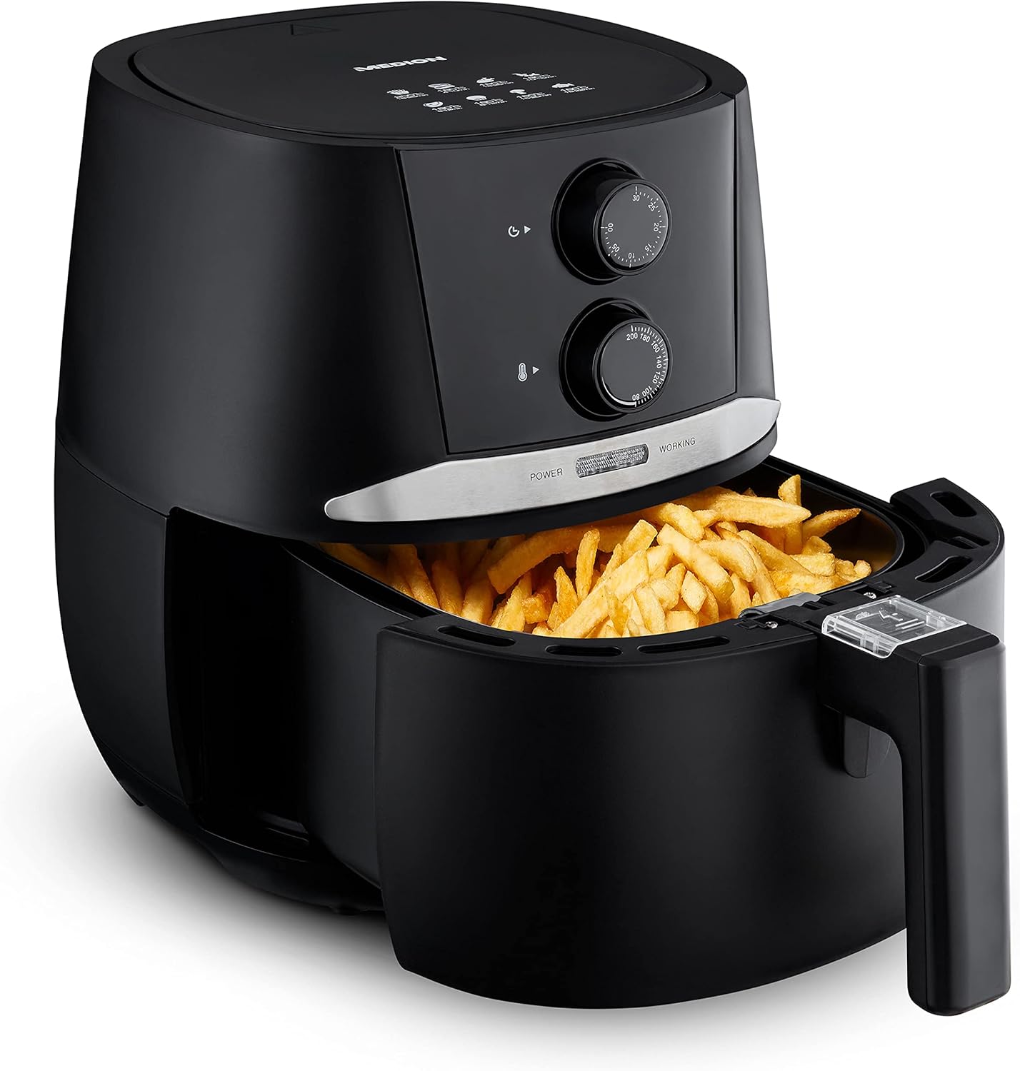 MEDION Air Fryer E20 L (Oil Free Hot Air Fryer, 3.2L Capacity, 1400W, Small and Easy to Use, Temperature and Time Regulating, Overheat Protection, MD10711) Black