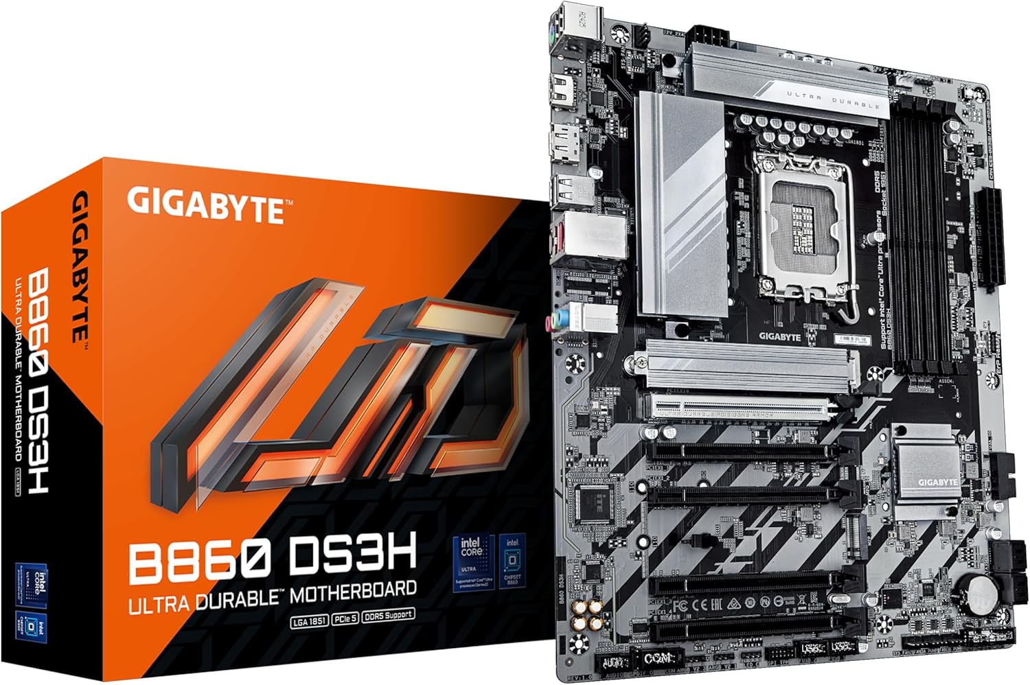 GIGABYTE B860 DS3H Motherboard - Intel Core Ultra, VRM 8+1+2+2 Phases, up to 9066MHz DDR5, 1xPCIe 5.0 + 1xPCIe 4.0 M.2, LAN 2.5GbE, USB 3.2 Gen 2x2