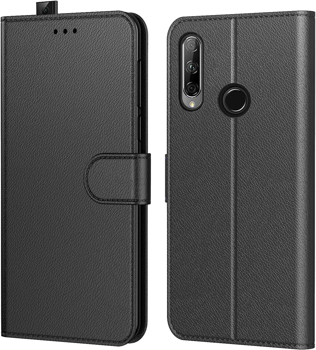 Tenphone Case for Huawei P Smart Z, Protective PU Leather Wallet Book Case, [Card Slots], [Stand Function], [Magnetic Tab] for P Smart Z (6.59 Inches), Black)