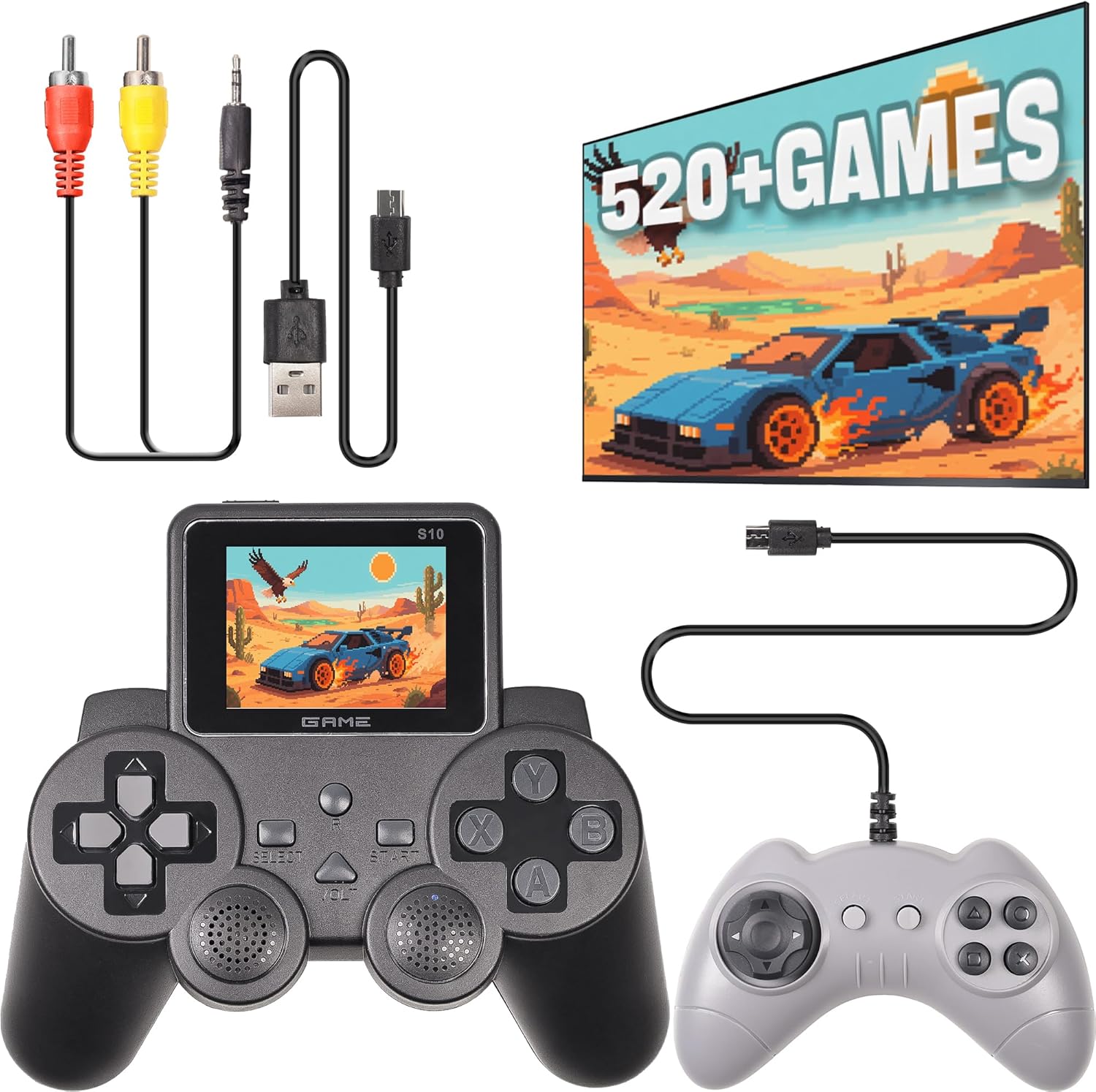 Arespark Portable Game Console, 3.0 Inch Video Game Console with 2 Gamepads, Retro Console Games for Two Players, TV Output, with 520 Classic Games