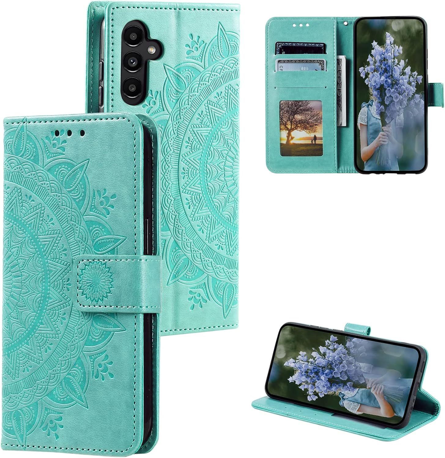 HTDELEC Case for Samsung Galaxy A15 4G/5G Green Premium Leather Flip Case Wallet Case with Stand and Card Slot – Green