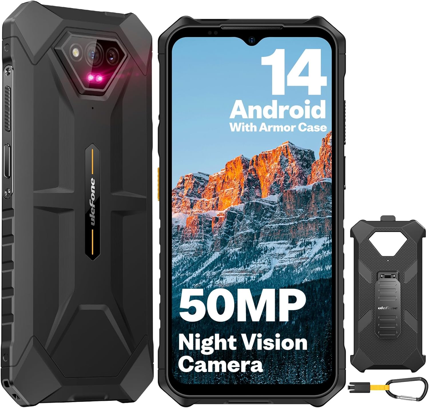 Ulefone Armor X13 Unbreakable Telephone 12GB + 64GB ROM/SD 256GB, Android 14, 6.52 Inch HD+ Screen, 6320mAh, 50MP+24MP Night Vision, Unbreakable Smartphone 4G Dual SIM/NFC/Fingerprint/Face