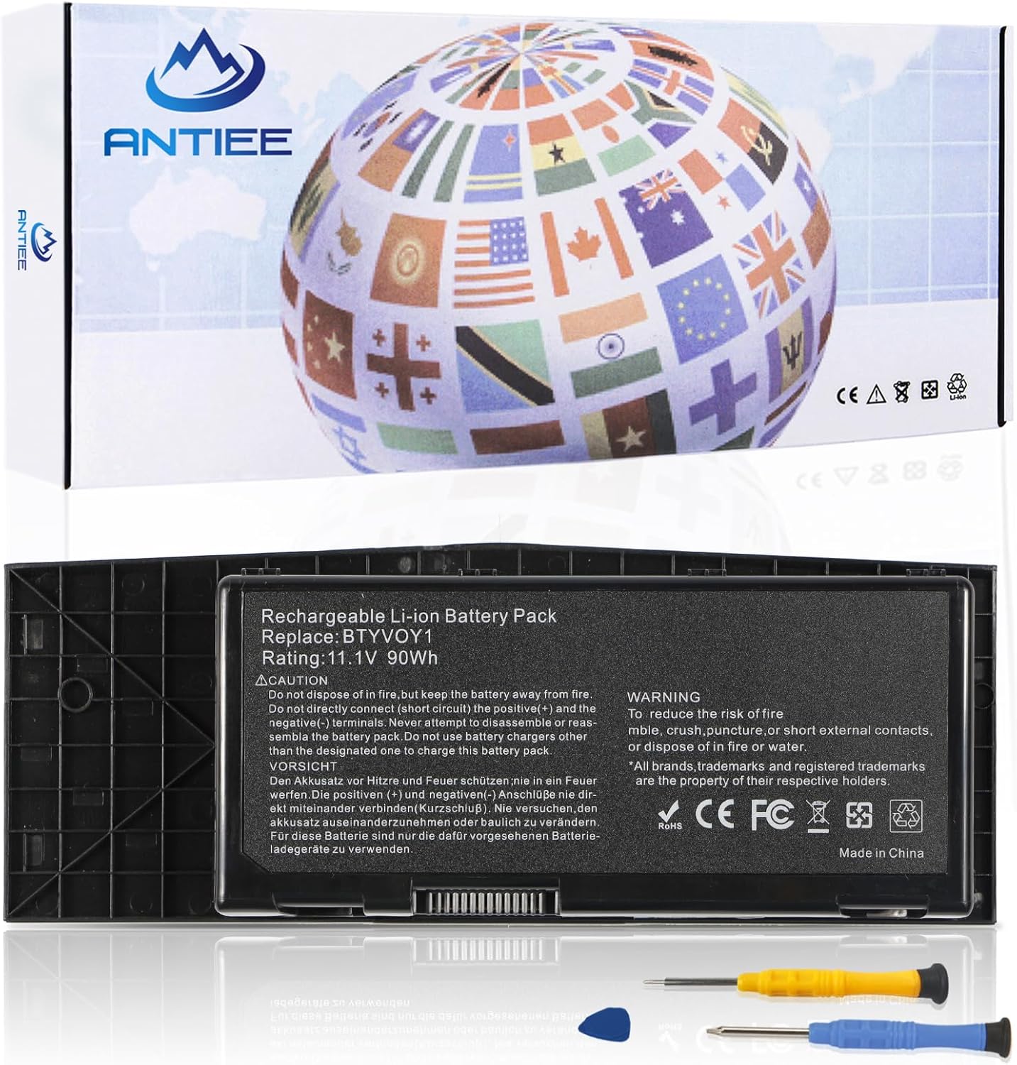 ANTIEE 7XC9N BTYVOY1 Laptop Replacement Battery Compatible with Alienware M17X R3 R4 C0C5M 0C0C5M 318-0397 05WP5W 5WP5W 11.1V 90Wh