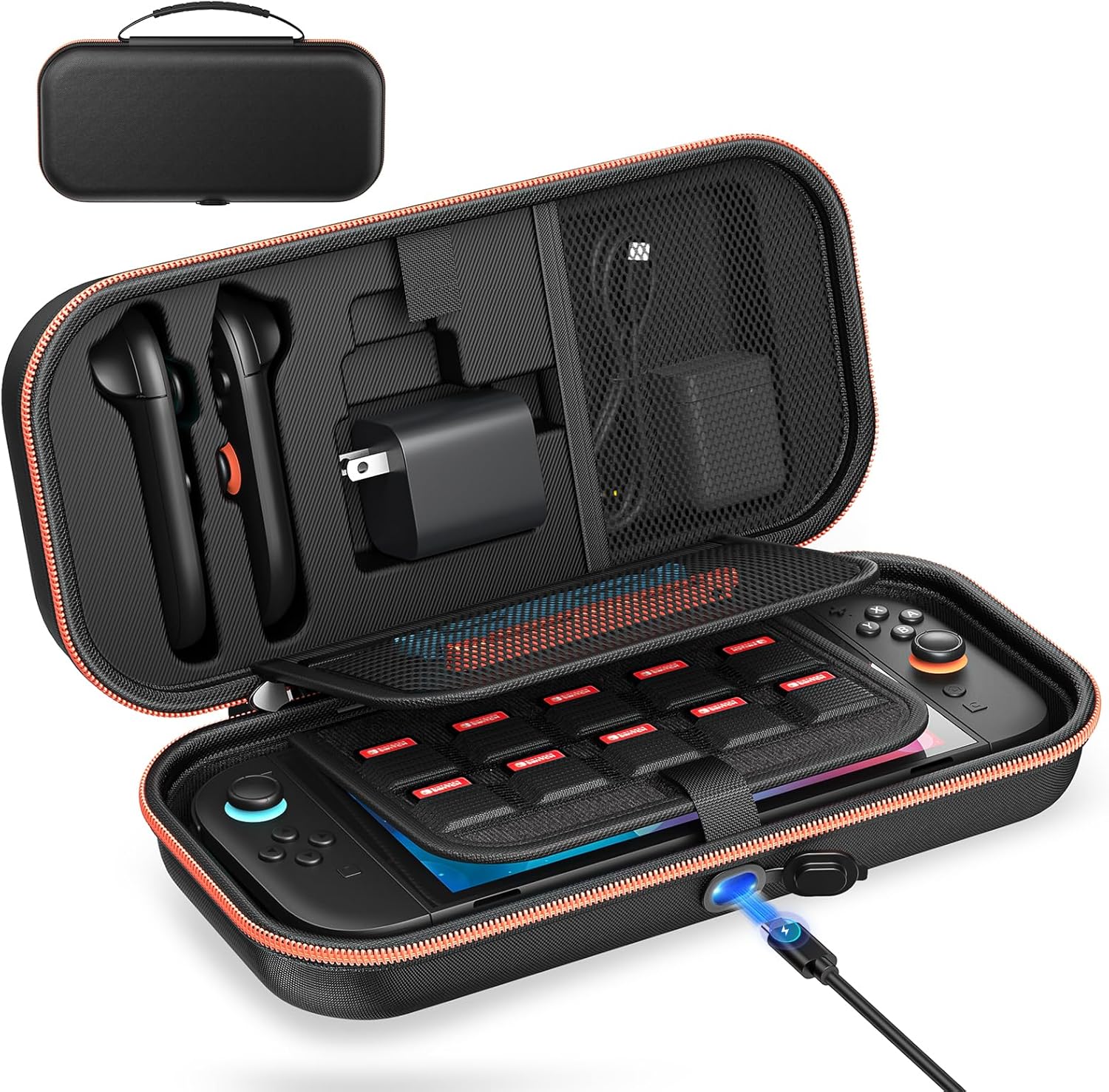 [Charging inside] Case for Nintendo Switch 2/OLED/Original, Large Hard Case for Adapter and Joypad Storage, Travel Bag Cases for Switch Console with 22 Game Card Slots