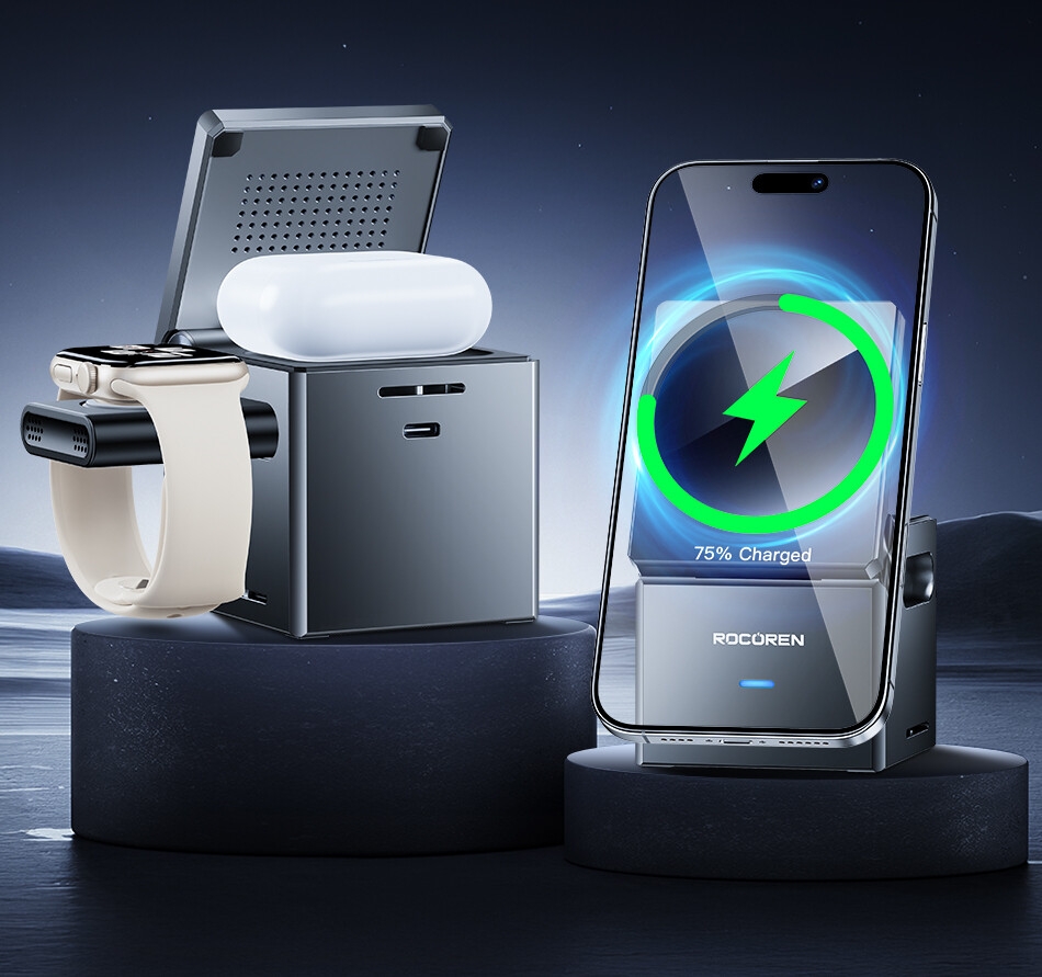 Chargeur Rocoren Sans Fil iPhone Samsung avec support vertical et indicateur LED 