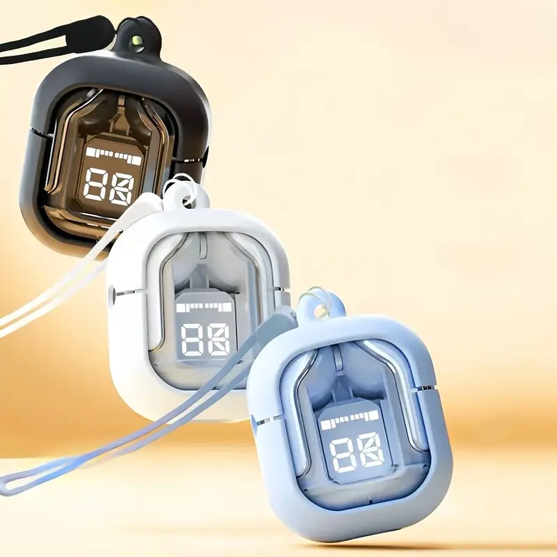 écouteurs  -auriculaires   fil avec affichage numérique transparent, commandes   & étui de protection en silicone - cadeau idéal pour   détails 3