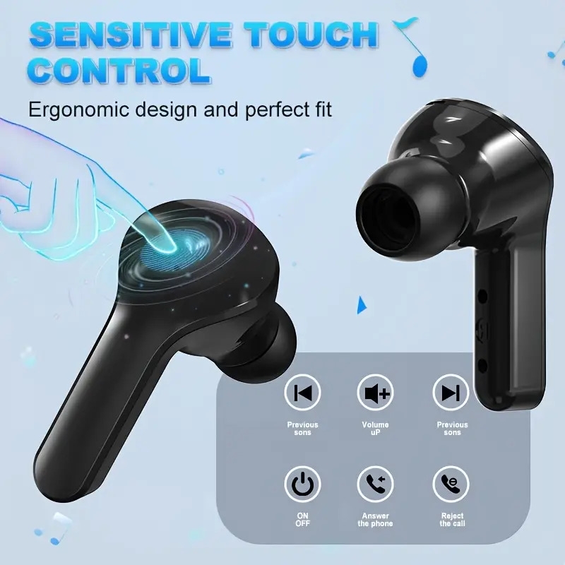 ecouteurs   fil y26 : son stéréo hifi avec affichage led, annulation active du bruit, écouteurs  ,   du volume, microphone à condensateur intégré, batterie rechargeable de 150mah, compatible avec les téléphones portables pour   - oreillette fermée en plastique détails 2