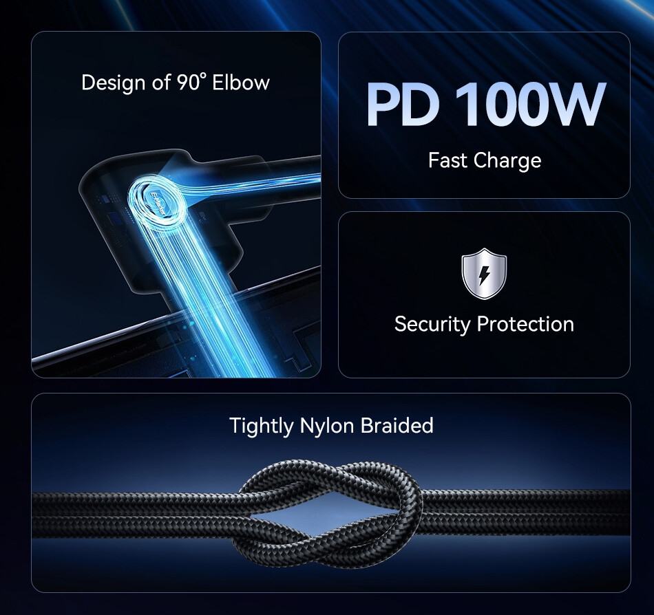 Sbdfd1e04d07b4965893a02db749a7d4fi Rocoren cable USB C coudé 90° Charge PD 100W & Data