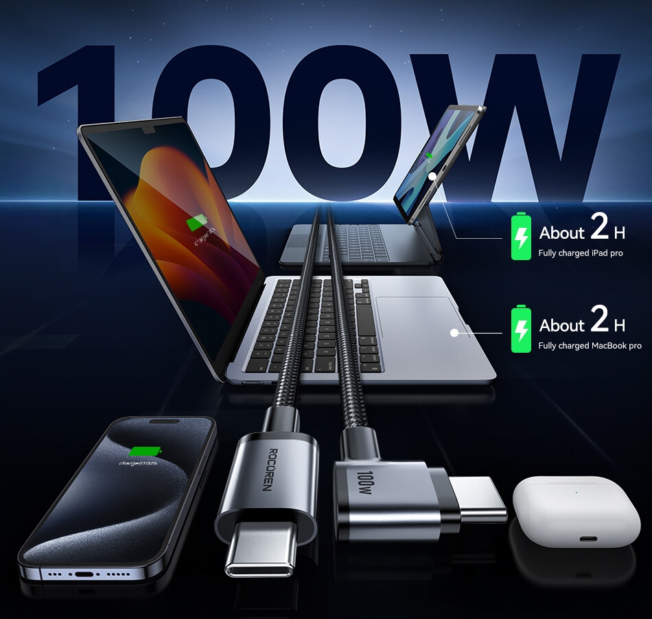 S60e26222ed3c49009c59b0106555e588y Rocoren cable USB C coudé 90° Charge PD 100W & Data