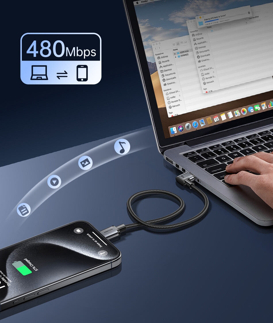 S02e108dda70746cf957cd6c40c211c5dg Rocoren cable USB C coudé 90° Charge PD 100W & Data
