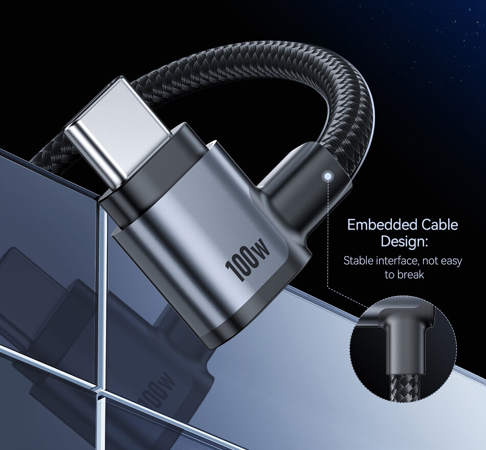 S0acc4d8fe7224f1fbe368f392ad100e2K Rocoren cable USB C coudé 90° Charge PD 100W & Data