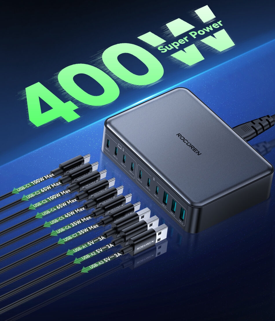 S48aad36df81a43d9aa36c4aabb081706s Rocoren Chargeur Rapide 400W – Station d’Alimentation USB-C GaN Portable ⚡