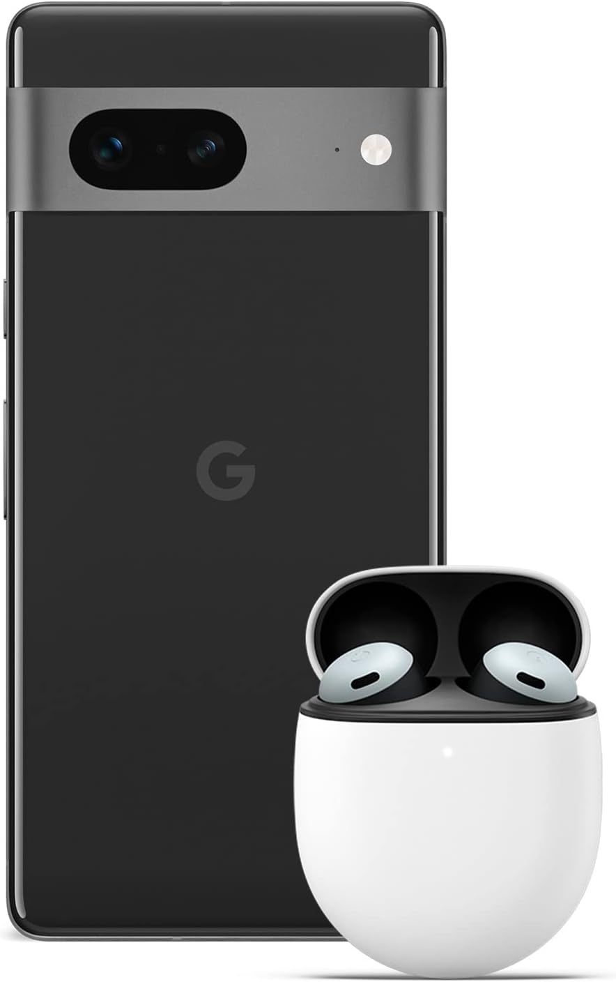 Google Pixel 7 - Unlocked 5G Android Smartphone with Wide Angle Lens and 24 Hours Battery Life - 128GB - Volcanic Black + Pixel Buds Pro - Wireless Earphones - Mist