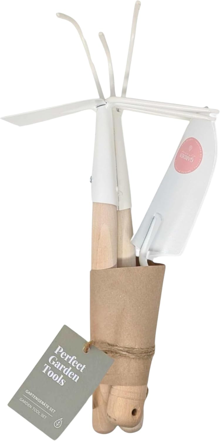 LIVLIG Garden Tools - Garden Claw, Hand Shovel, Hoe with 2 Claws, Set of 3 Gardening Tools, Wooden Handles - Ideal Gardening Tool for Garden Gifts for Women and Men