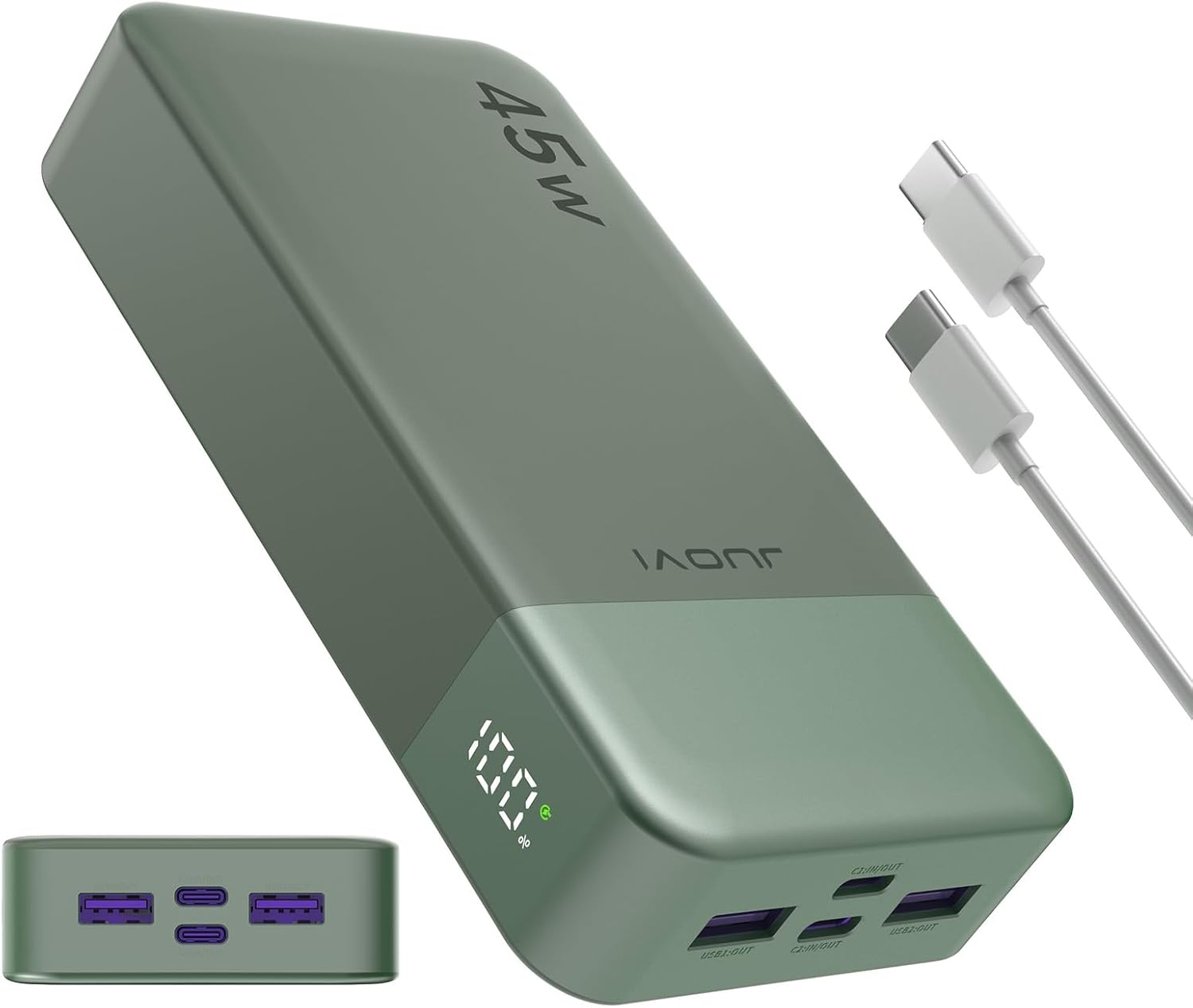 JUOVI External Battery Quick Charge, External Battery 45 W, Power Bank 20000 mAh, External Battery USB C Charge, PD and QC Charge 4-Ports, with LED Display for Samsung iPhone 16 15 Pro Laptop