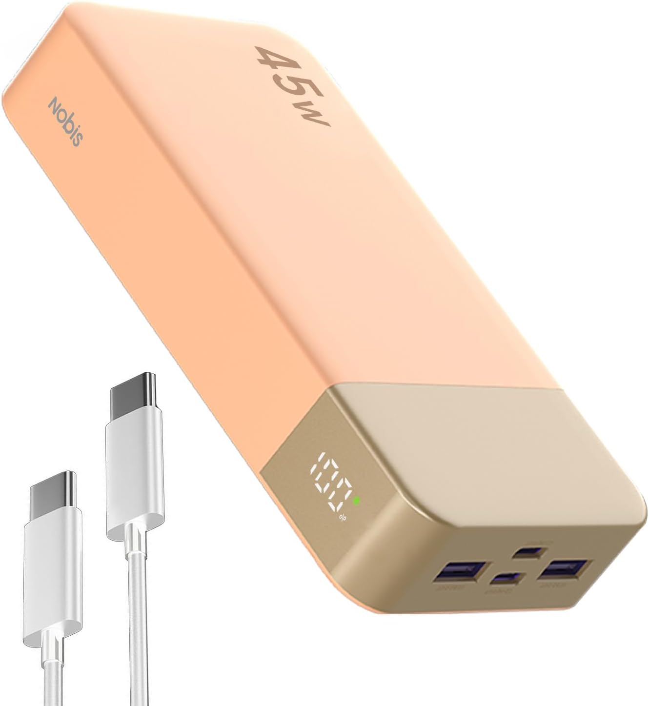 Nobis External Battery 20000mAh Power Bank 45W Portable External Charger USB-C in & Out Quick Charge, 4 Ports with LED Digital Display, Compatible with MacBook, Phone 15 14 13 Pro S23 (Orange)