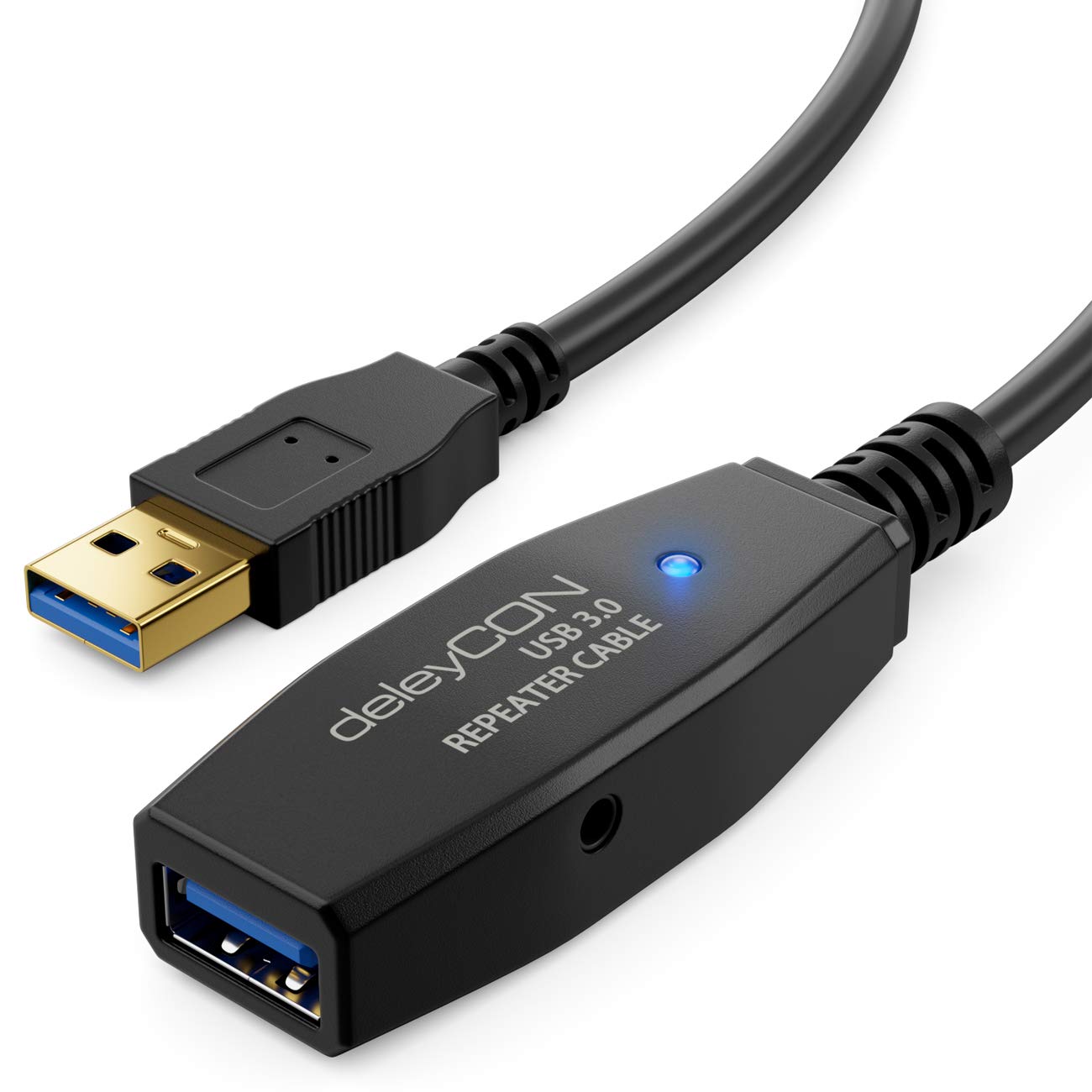 deleyCON 15 m Active USB 3.0 Active Extension Cable with 2 Signal Amplifier Repeater Cable USB3.0 Extension Cable PC Computer Printer Scanner
