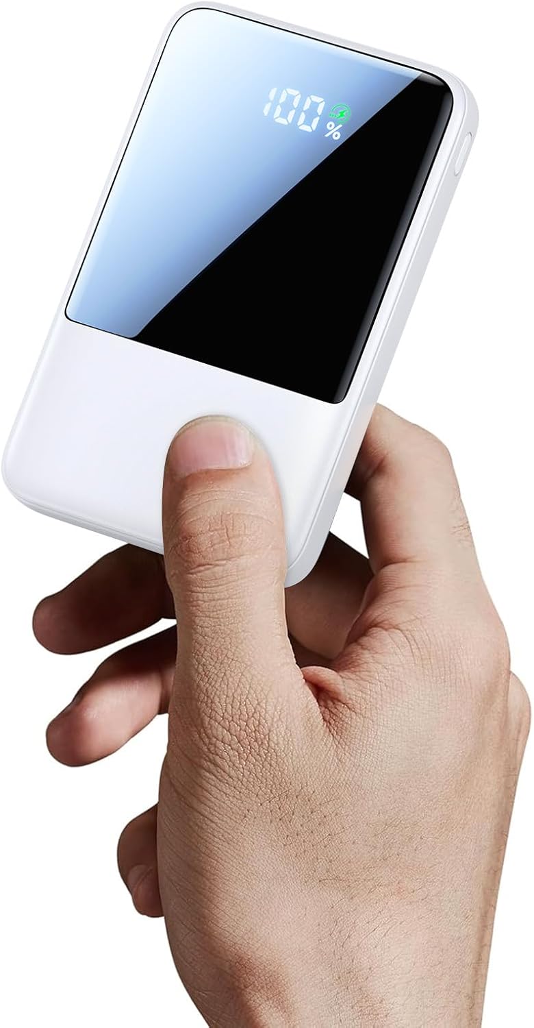 10000 mAh Mini Ultra-Light External Battery Powerbank 22.5W PD with 2 Integrated Cables (Type-C + Lightning) & USB-A/USB-C Inputs, Compact Portable Battery for iPhone 17/16/15/14, Samsung Galaxy