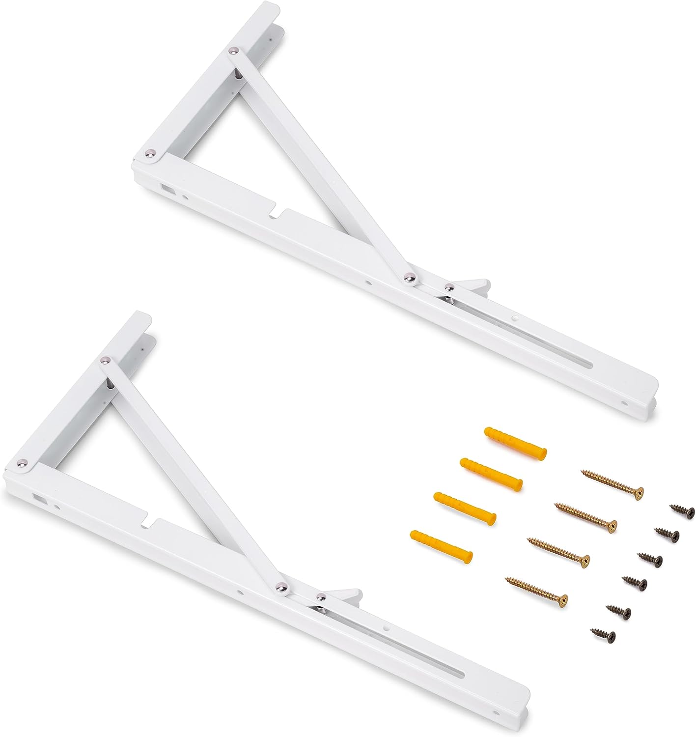 Emuca - Foldable shelf brackets, 403 mm, Set of 2 folding shelf brackets, max. load 60 kg, Painted white, Steel