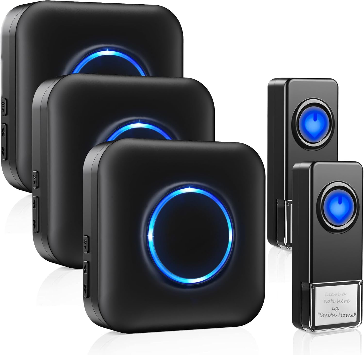 Wireless Waterproof Doorbell, BITIWEND Portable Waterproof Wireless Doorbell Kit, 300m Range, 58 Melodies, 5 Levels Volume, LED Indicator for Home, 2 Buttons and 3 Plug-In Receiver