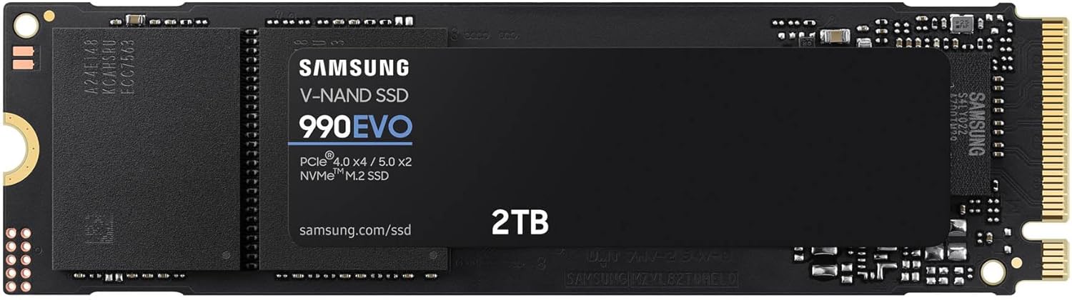 Samsung Internal SSD 990 EVO NVMe M.2 PCIe 4.0 x 4 / 5.0x2, 2 TB, Read Speed up to 5000MB/s, Ideal for Gaming and Office, MZ-V9E2T0BW