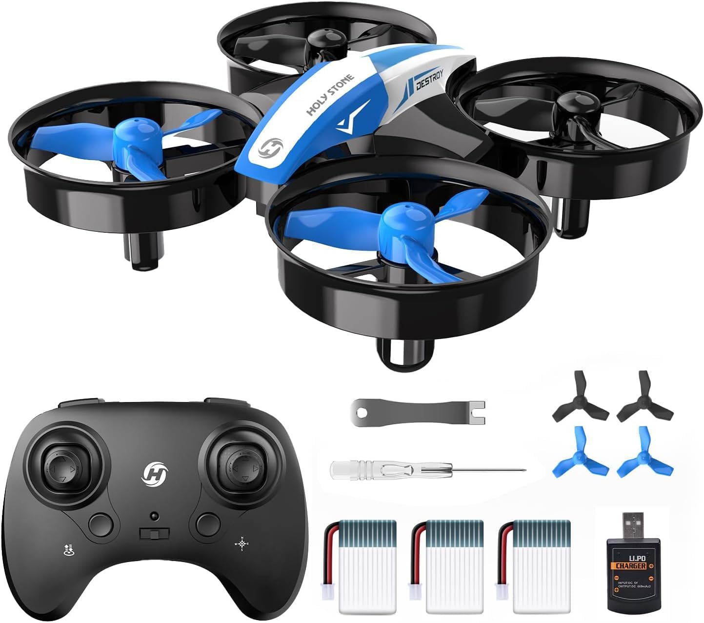 Holy Stone HS210 Mini Drone for Kids and Beginners RC Nano Indoor Helicopter with Auto Flight, 3D Flip, Headless Mode and 3 Batteries, Great Gift for Boys and Girls, Blue