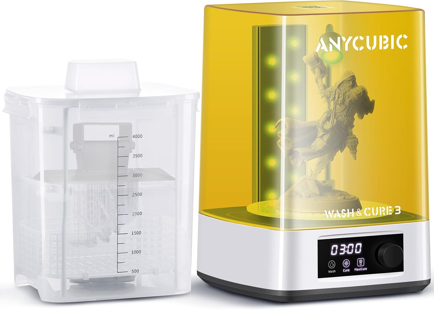 ANYCUBIC Wash & Cure 3 for 3D Printers LCD/DLP/SLA, 2 in 1 Wash Bucket, Gooseneck Lamps, IPA Saving, for Photon Mono 4 Series/Mars 3 Series 3D Printer, 165 x 100 x 180 mm