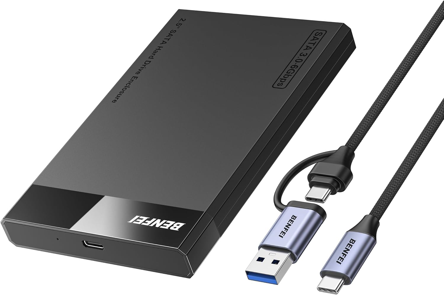 BENFEI 2.5 USB C/ USB A to 2.5 inch SATA Tool-Free Hard Drive Enclosure for SDD and HDD, Up to 6 Gbps, A 10Gbps USB C/A Cable is Included, Supports UASP SATA III.