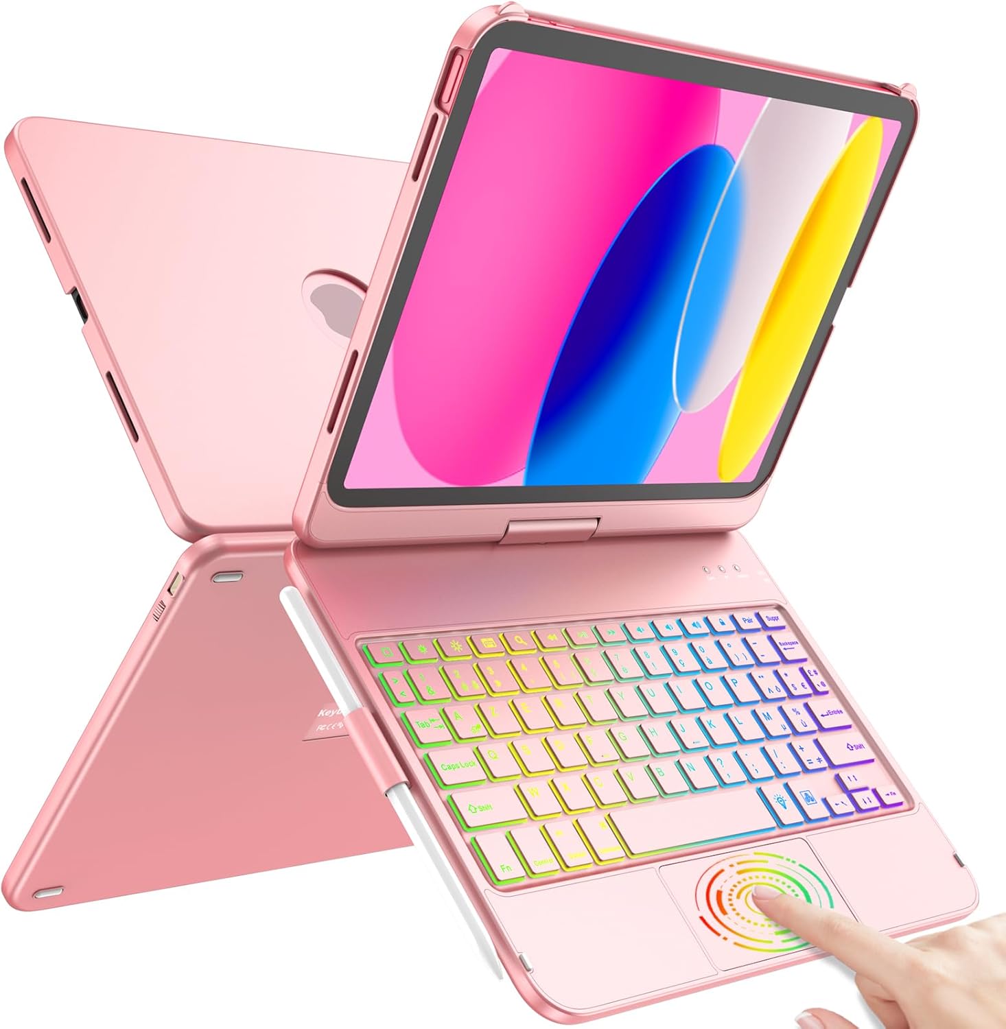 TQQ Keyboard for iPad 10/11 Generation (10.9 Inch 2022/11 Inch A16 2025) with Precision Touchpad, 10 Colours Backlit Keyboard for Laptop, French AZERTY Keyboard