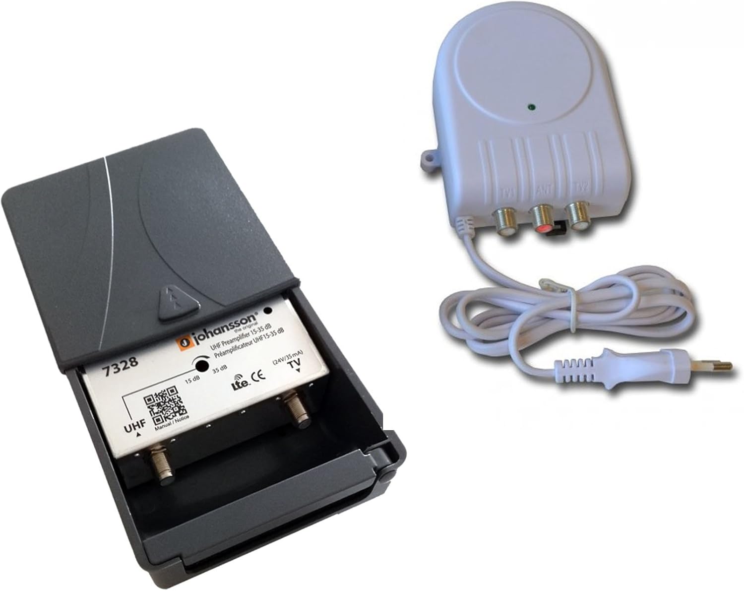 Johansson TV Aerial Preamplifier Kit for TNT and TNT HD with Active 4G/LTE Filter and with Power Supply. UHF Pre-Amplifier Kit 15 to 35 dB + Power Supply