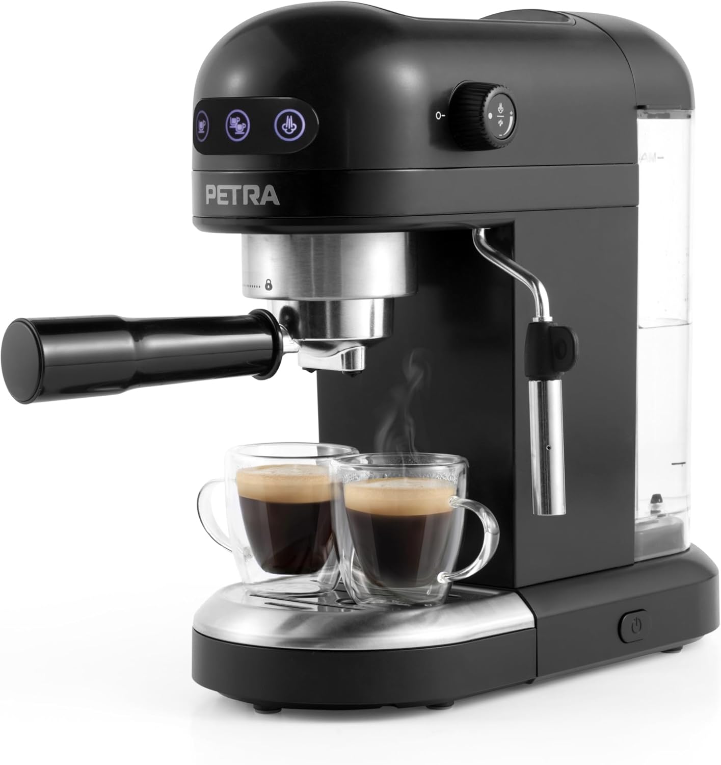 Petra Espresso Maker 1.4L 1.465W, Coffee Machine with Milk Frother, Italian Pump 15 Bars for Espresso/Cappuccino, Barista Coffee Machine with Steam Nozzle, Compact and Elegant Design,