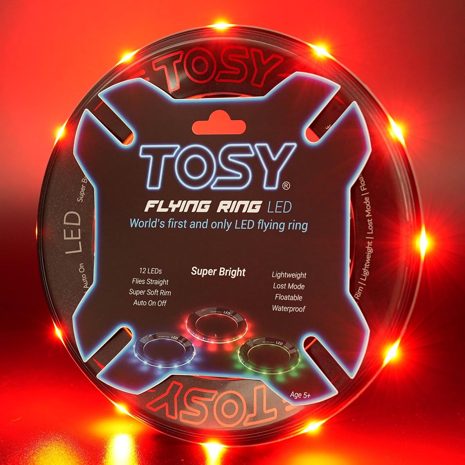 TOSY 12 LED Flying Ring Luminous Lost Mode Auto Ignition Safe Soft Waterproof Lightweight Frisbee Birthday Camping Gift for Boy/Girls/Kids