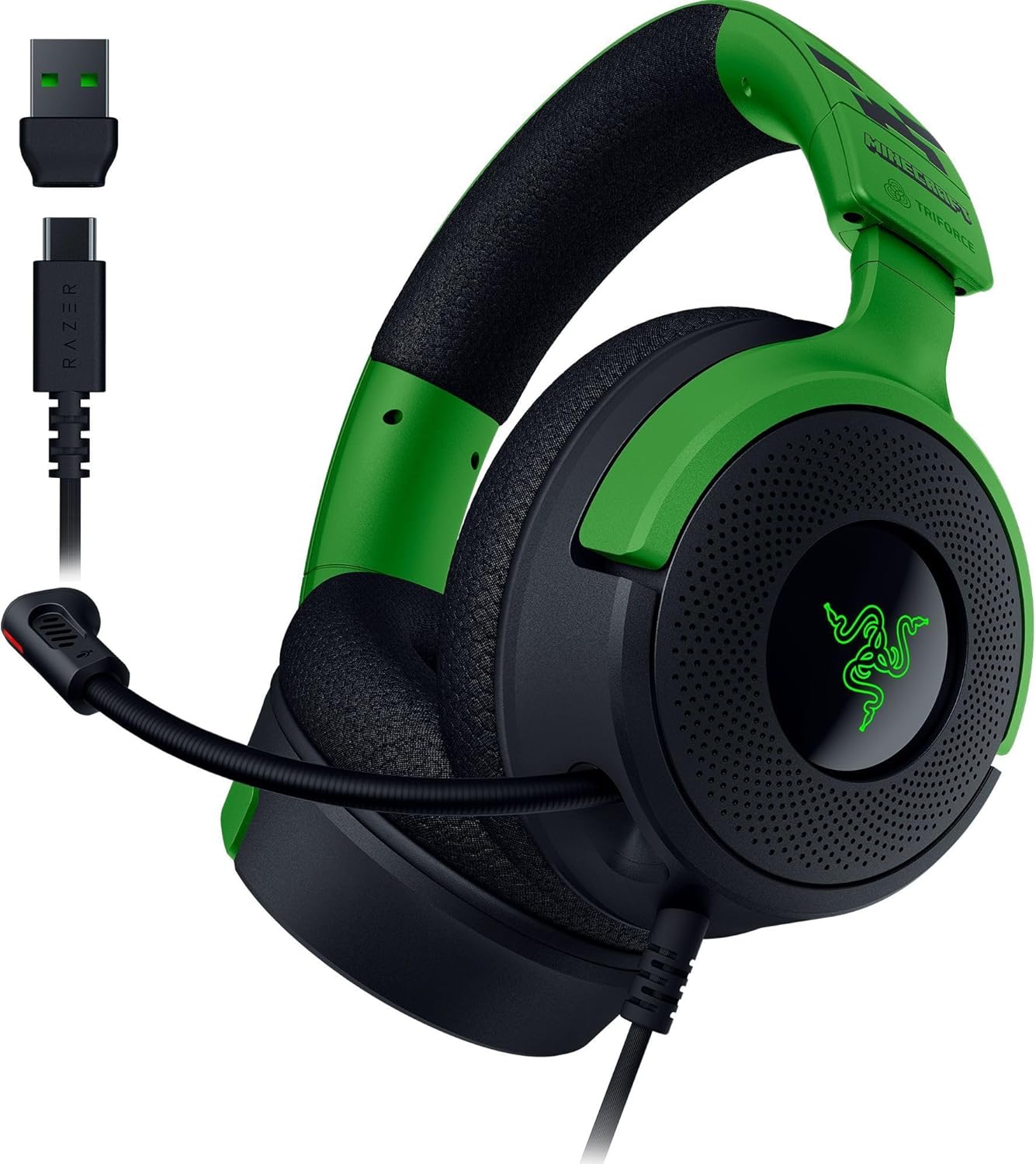 Razer Kraken V4 X Minecraft Edition - Wired USB Gaming Headset (40mm Triforce Drivers, Retractable Cardioid Microphone, Surround Sound, Chroma RGB, for PC and Console Via USB-C) Minecraft