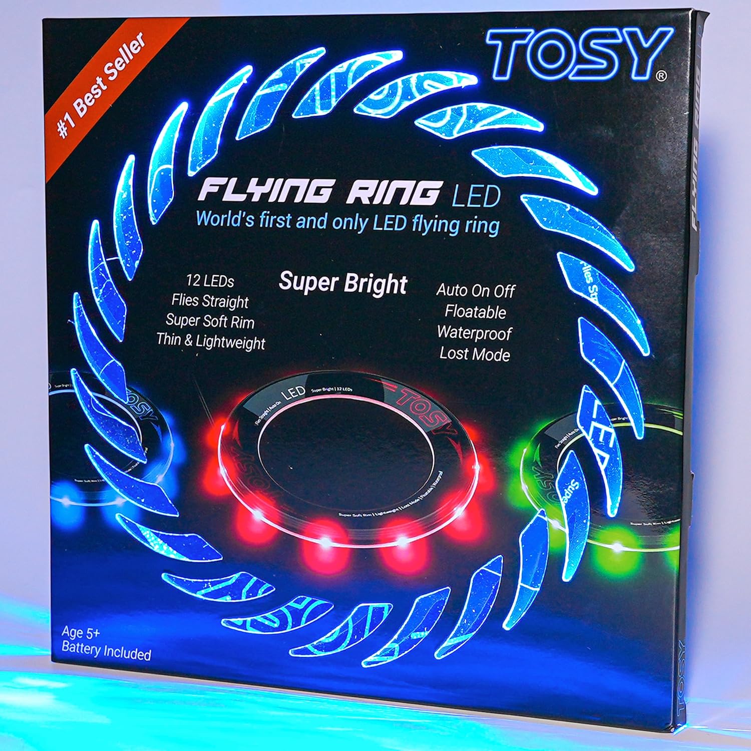 TOSY Multi-Color LED Flying Ring or 12 LED Mono Bright Lost Mode Auto Ignition Safe Soft Waterproof Lightweight Frisbee Birthday Camping Gift for Boy/Girls/Kids