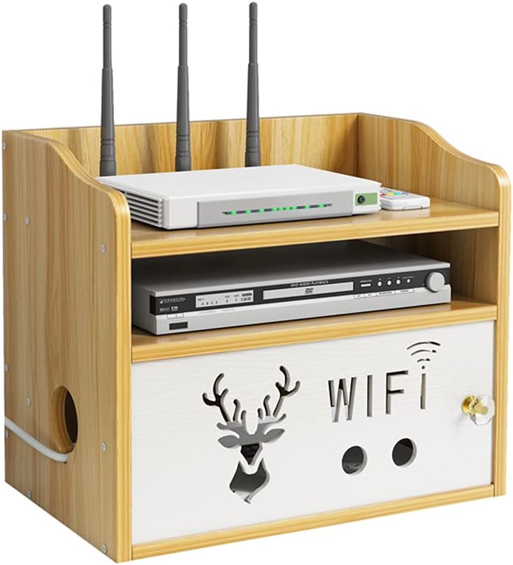 Hggzeg Multi-layer Desktop Wooden WiFi Storage Box with Grid Remote Control Decoder Storage Rack (JL05, Cherry Wood)