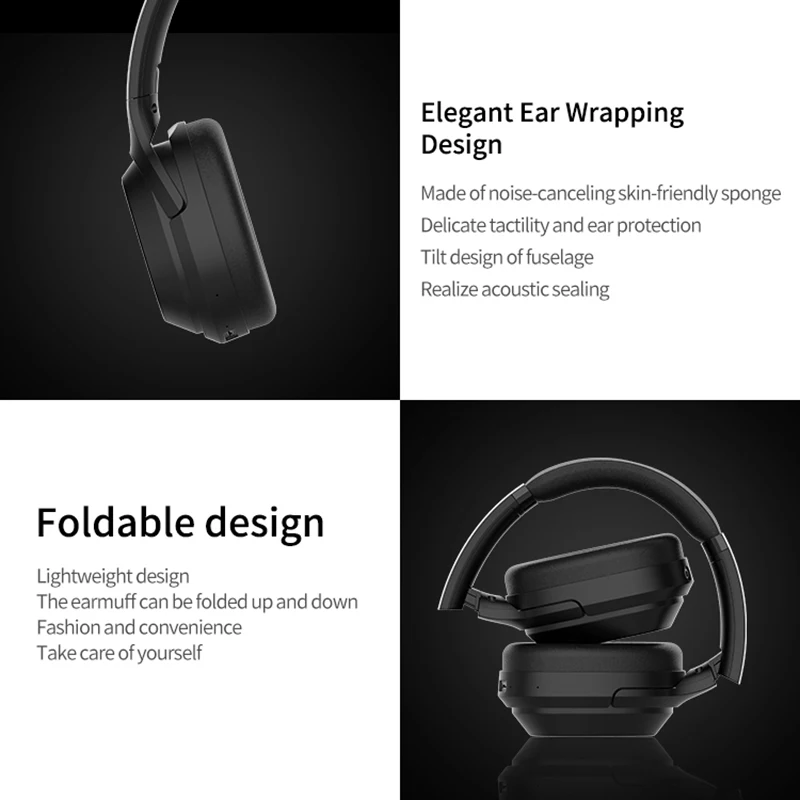 DeepBass R500 Casque sans Fil ANC , Hi-FI avec Suppression Active du Bruit, Bluetooth v5.3 avec Mic, 16 Heures , Design Pliable 3,5 mm pour iPhone WAFFIR.MA MAROC