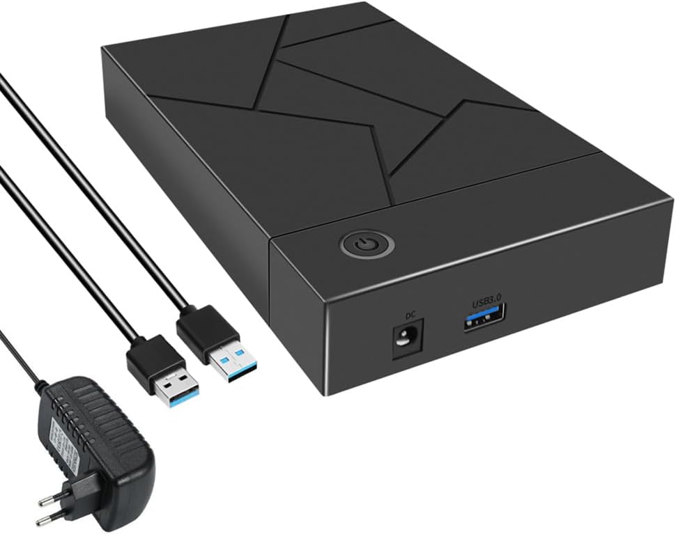 USB 3.0 SATA External Hard Drive Enclosure for 3.5 Inch Hard Drive or SSD - EU AC Adapter - Easy Installation and Simple Operation - Solid and Durable Hard Drive Box.