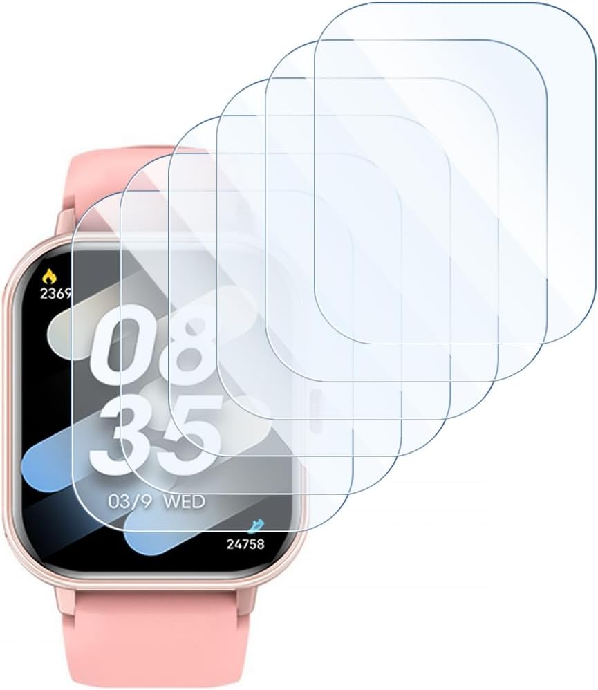 (6 x flexible glass screen protectors, 9H hardness, scratch-proof, compatible with AXYWINBO smartwatch (1.85 inches)