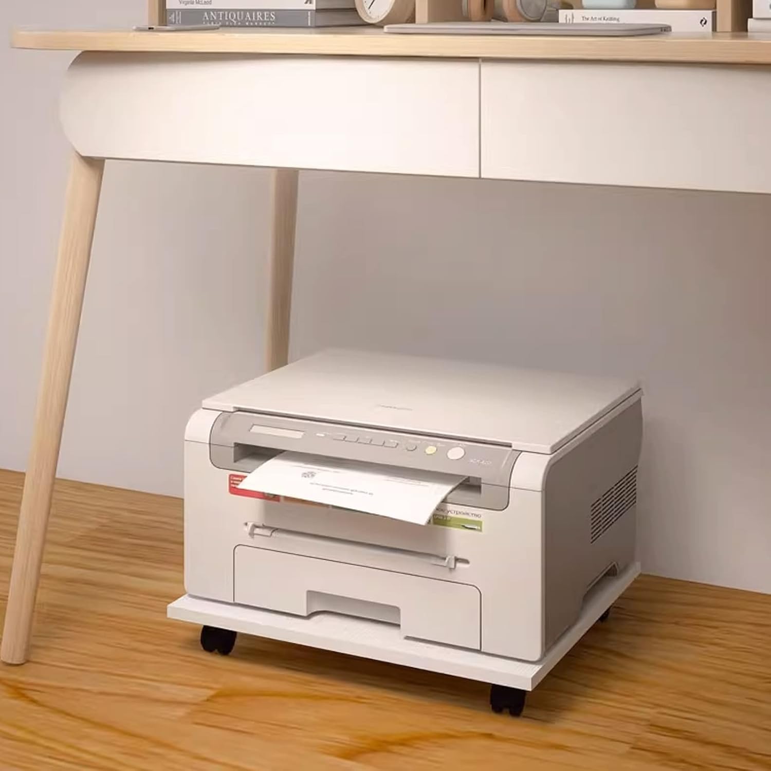 Desktop Printing Stand with 4 Moulded Wheels, Mobile PU Shelf Bracket, Rolling Plant Storage Tray, Printing Cart and Stand