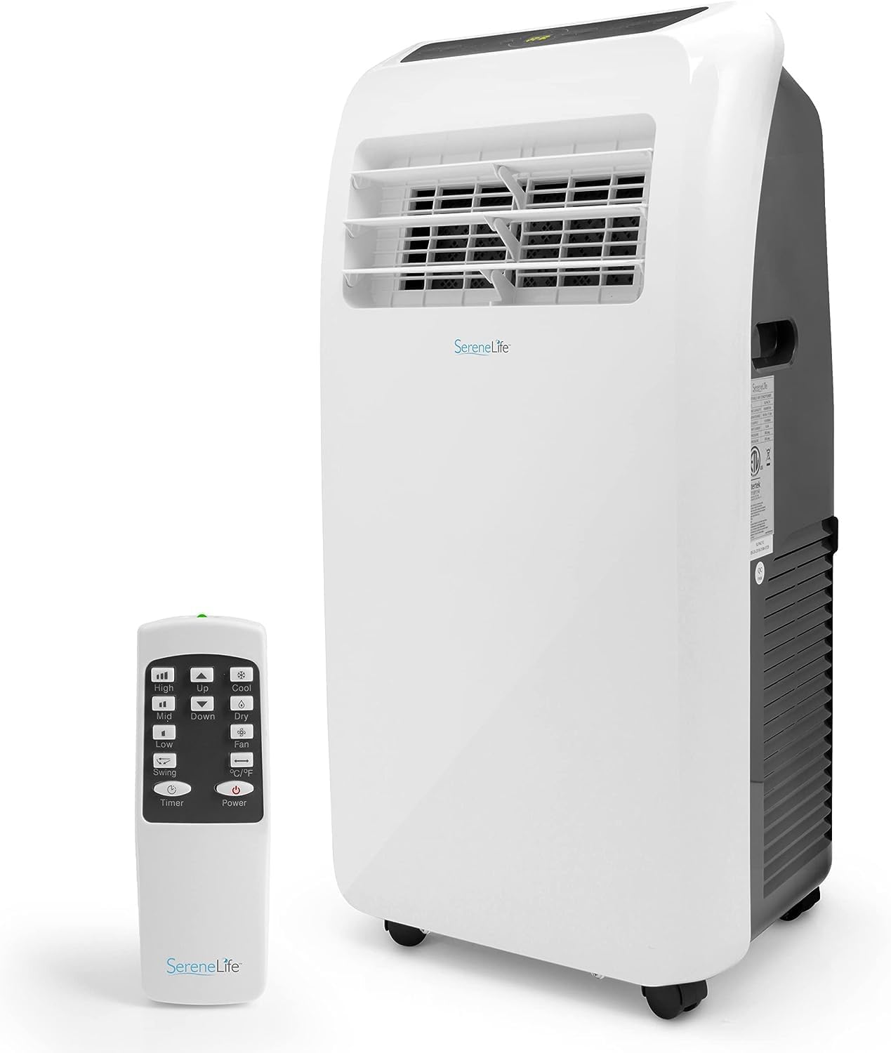 SereneLife Mobile Air Conditioner, 3-in-1 Portable Air Conditioner with Built-in Dehumidifier Function, Fan Mode, Remote Control, Complete Window Drain Kit, 12,000 BTU, White