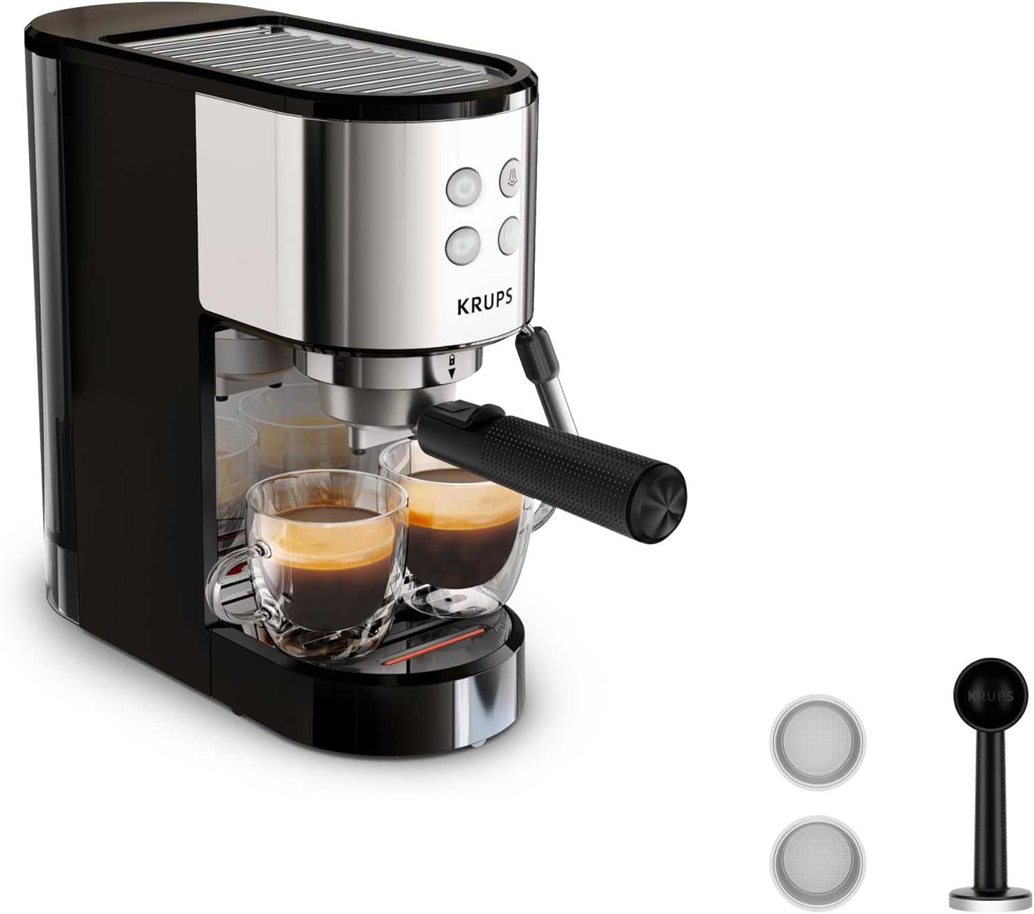 Krups Manual espresso machine, compact design, espresso and cappuccino, 15 bar, steam nozzle, Virtuoso Essential, XP441810