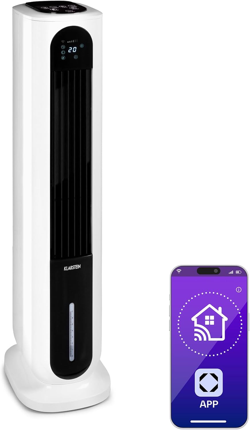 Klarstein 5 in 1 Mobile Air Cooler, Evaporative Air Cooler with Humidifier, Fan, Ionizer, Mobile Air Conditioner, No Evacuation, Night Mode, 85W, Air Flow 3306m³/h