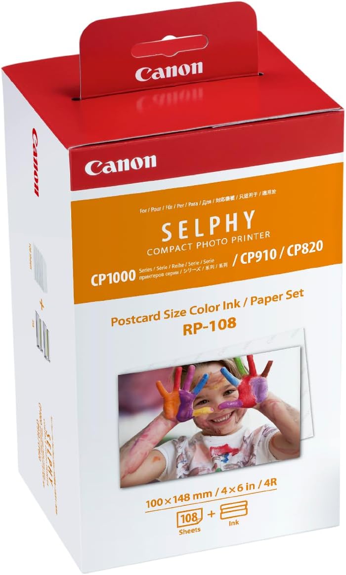 Canon SELPHY RP-108 Ink + Paper, 2 Printer Ink Cartridges (2 x Cartridges) and 108 Sheets (100 x 148 mm) for Portable Printer