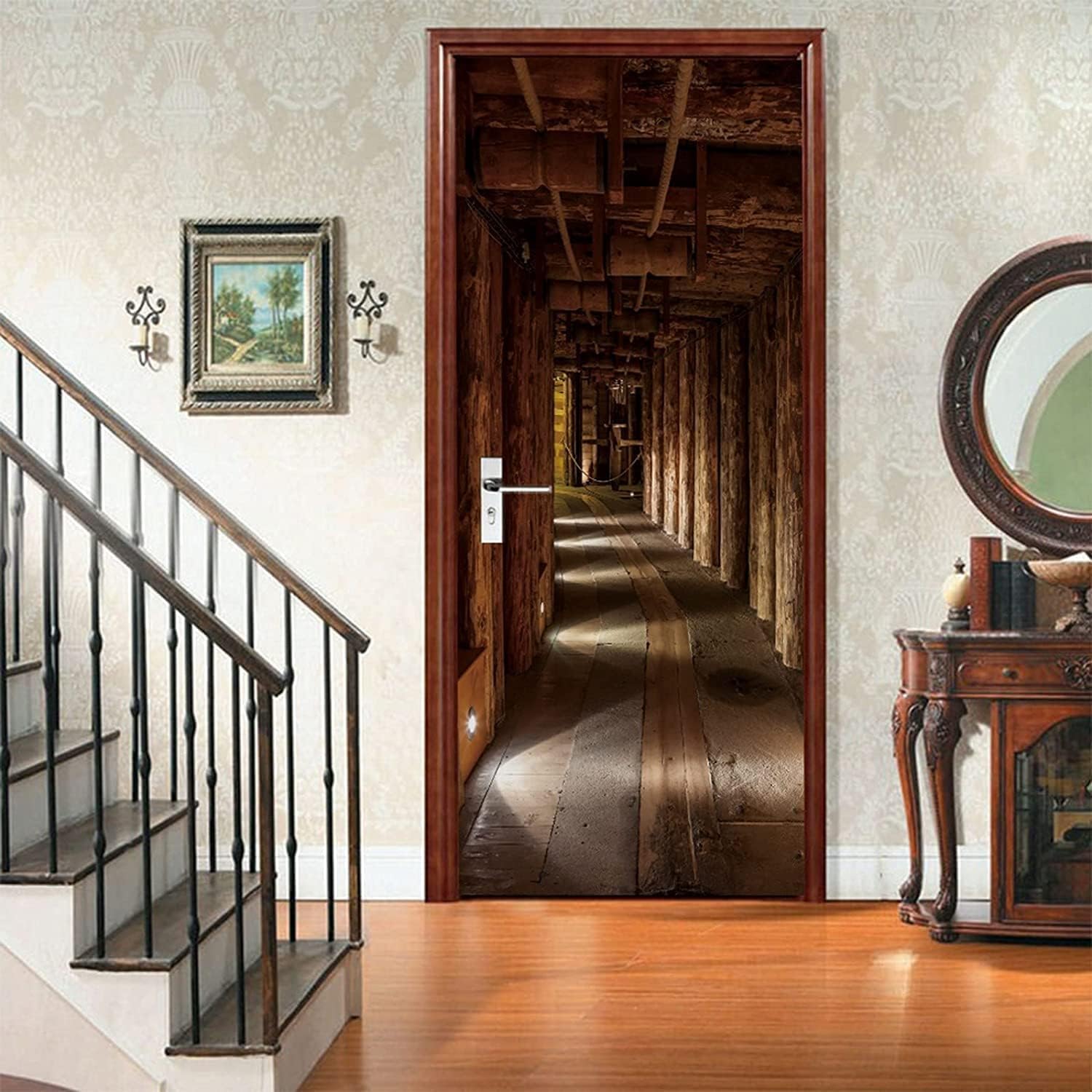 Autocollant De Porte 3D Couloir De Pieux En Bois 88 X 200 Cm Sticker Porte Effet Trompe Loeil Pvc Papier Peint Auto-Adhésif Enfant Garcon Fille Chambre Salon Cuisine Salle De Bain Décoratio -9M3S2P0J5