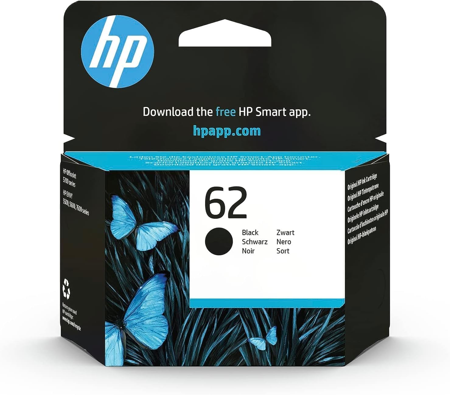HP 62 C2P04AE Original Ink Cartridge, 200 Pages, Compatible with Envy 5540, 5642, 5644, 5742, 7640, OfficeJet Mobile 200 Series Printers, Black