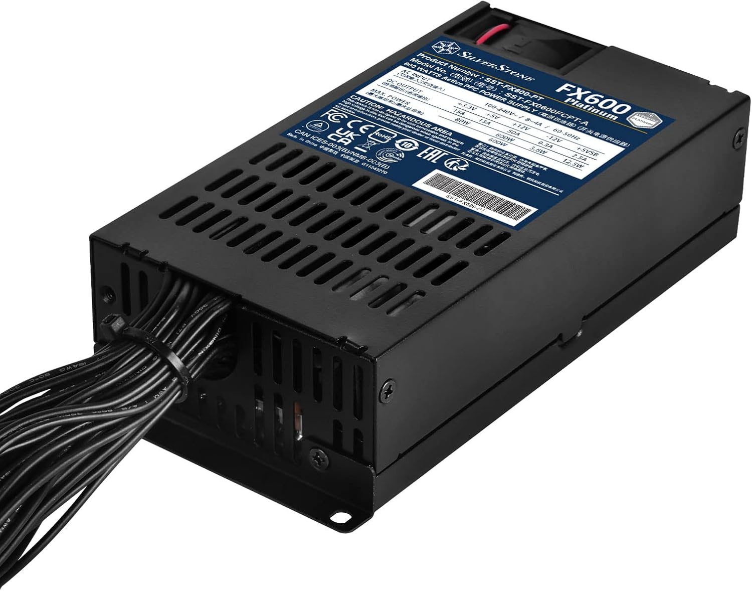 SilverStone Technology FX600 Platinum, 600W Flex-ATX Cybenetics Platinum Power Supply, SST-FX600-PT