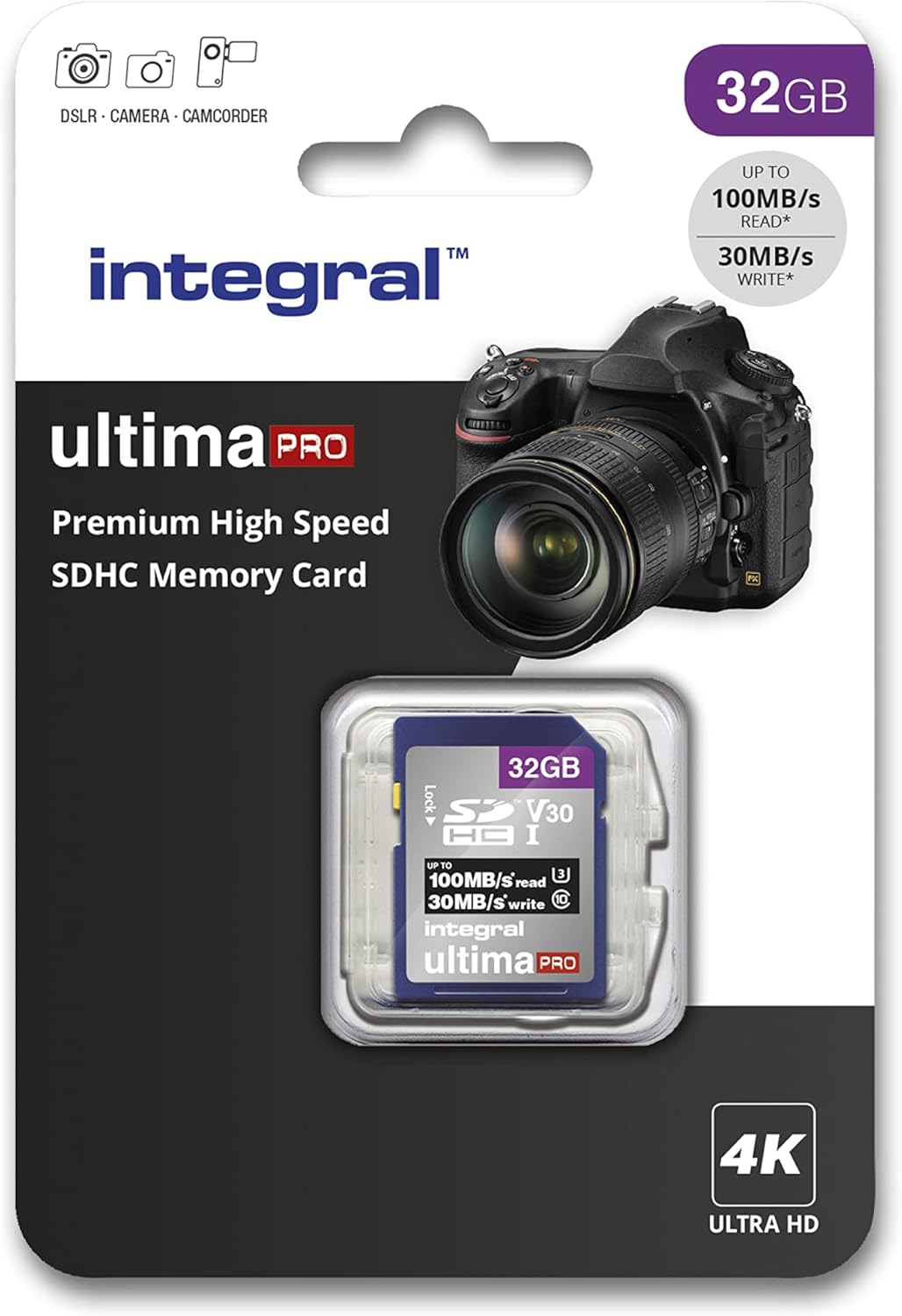 Integral UltimaPro Premium 32GB SDHC Memory Card High Speed Up to 100MB/s Class 10 V30 UHS1 U3