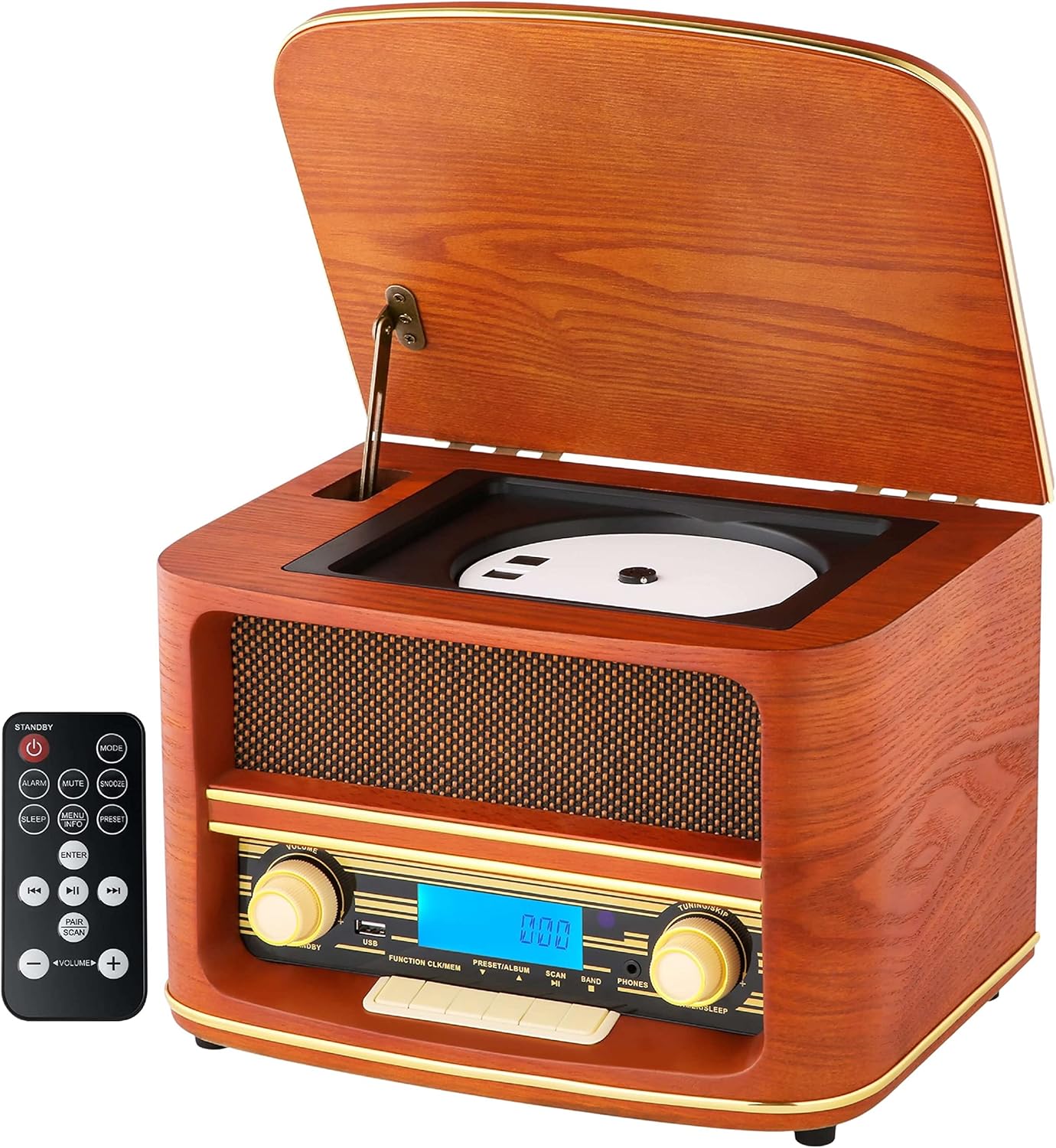 Nostalgic Compact System | Bluetooth | LCD Display | Retro Wooden Radio with CD Player | USB | Retro Style Music Channel | Stereo System | Remote Control | Kitchen Radio | Vintage Look