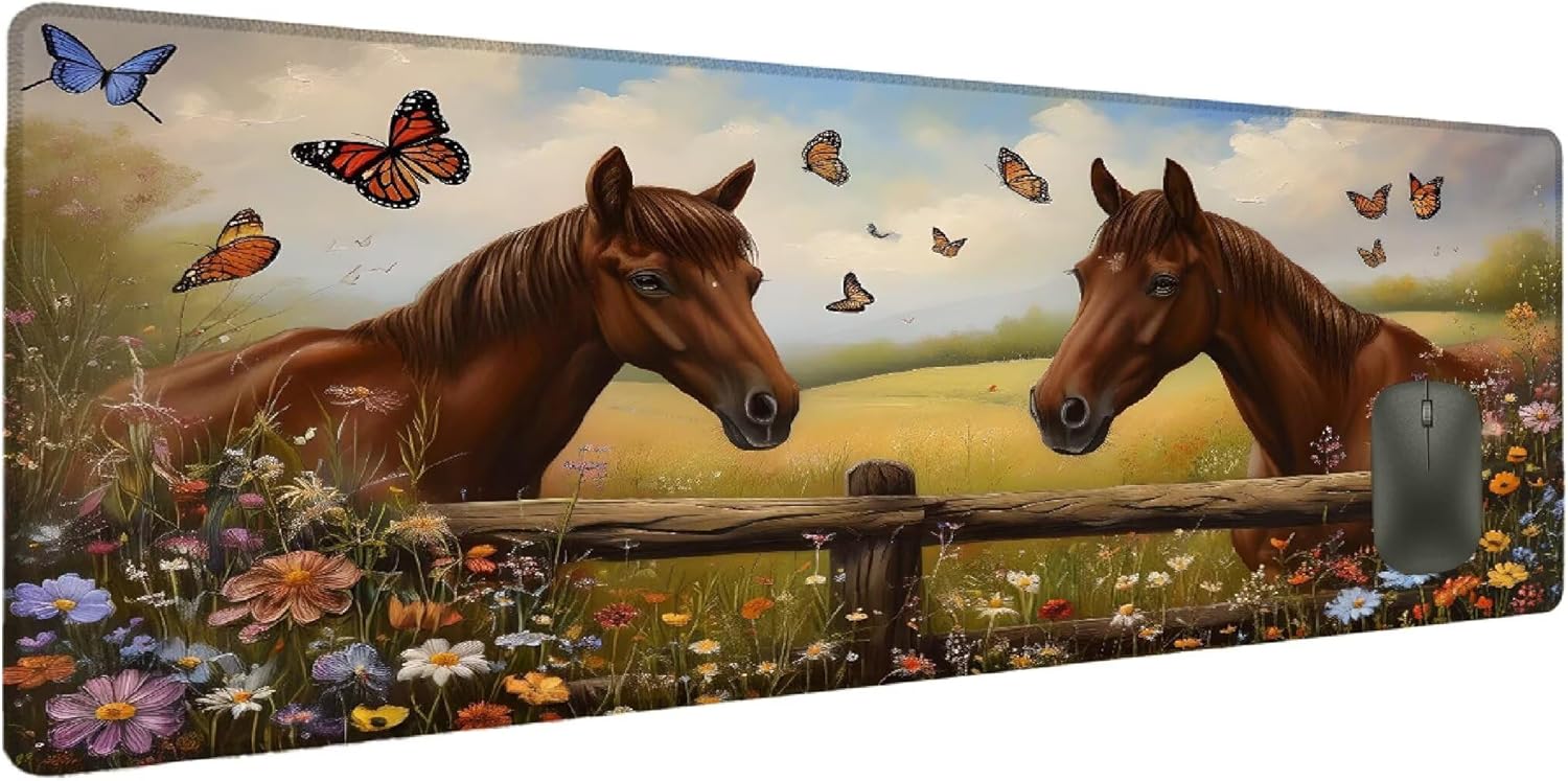 Mouse Pad Horse Mouse Mat XXL Flower 1500 x 800 mm, Mouse Pad Office Protection Waterproof Non-Slip Rubber, Large Mouse Pad Gaming Accessory Office Improves Accuracy Speed F-0